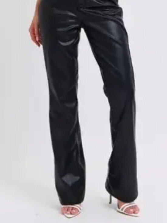 Judy Blue Pants - Judy Blue Black Faux Leather Tummy Control Straight Leg Pants 14W JB88755 EUC